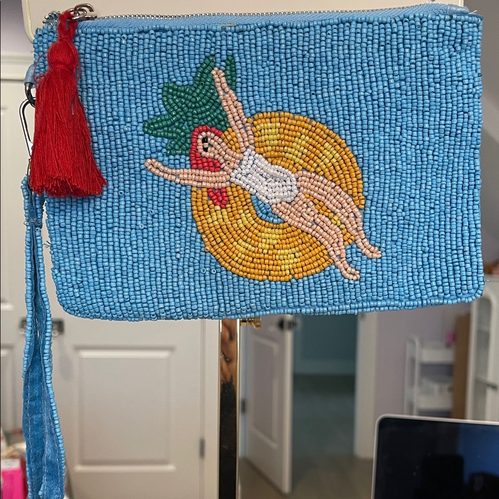 Sol and Mer Beaded Blue Swim Ring Wristlet with Red Tassel NWT